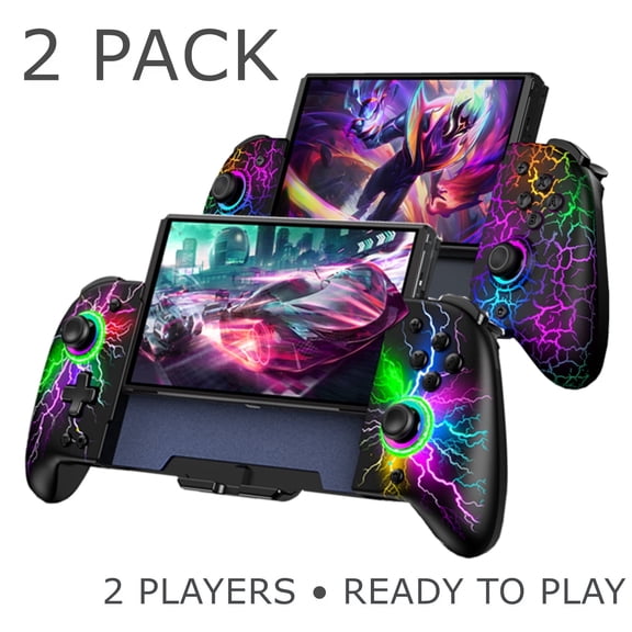 Wireless Switch Controllers for Switch/Switch OLED, Beboncool Dual Pack RGB Lighting Grip Controllers with Hall Effect Joystick, 2-Player Gaming Set