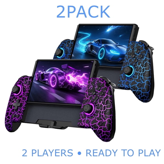 Wireless Switch Controller for Switch/Switch OLED ONLY, Beboncool Dual Pack RGB Grip with Hall Effect Joystick, Multiplayer Gaming Set