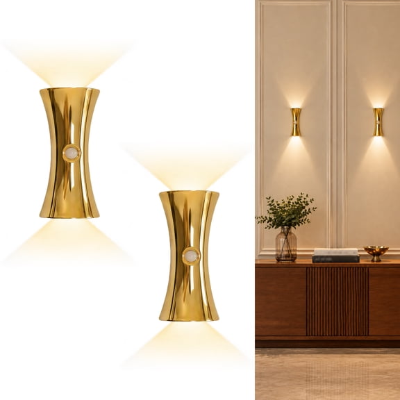 2-Pack Wireless Wall Light, Rechargeable Magnetic Wall Sconce with 3 Color Modes, LED Night Light for Bedroom Hallway Staircase Wall Decor (Gold)