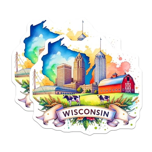 (2 Pack) Wisconsin State Magnets - Colorful Wisconsin Illustration - Wisconsin Souvenir - State Map Art Magnets - 5" On Longest Side - for Cars, Fridges, Toolboxes - Made in USA - MAG6485