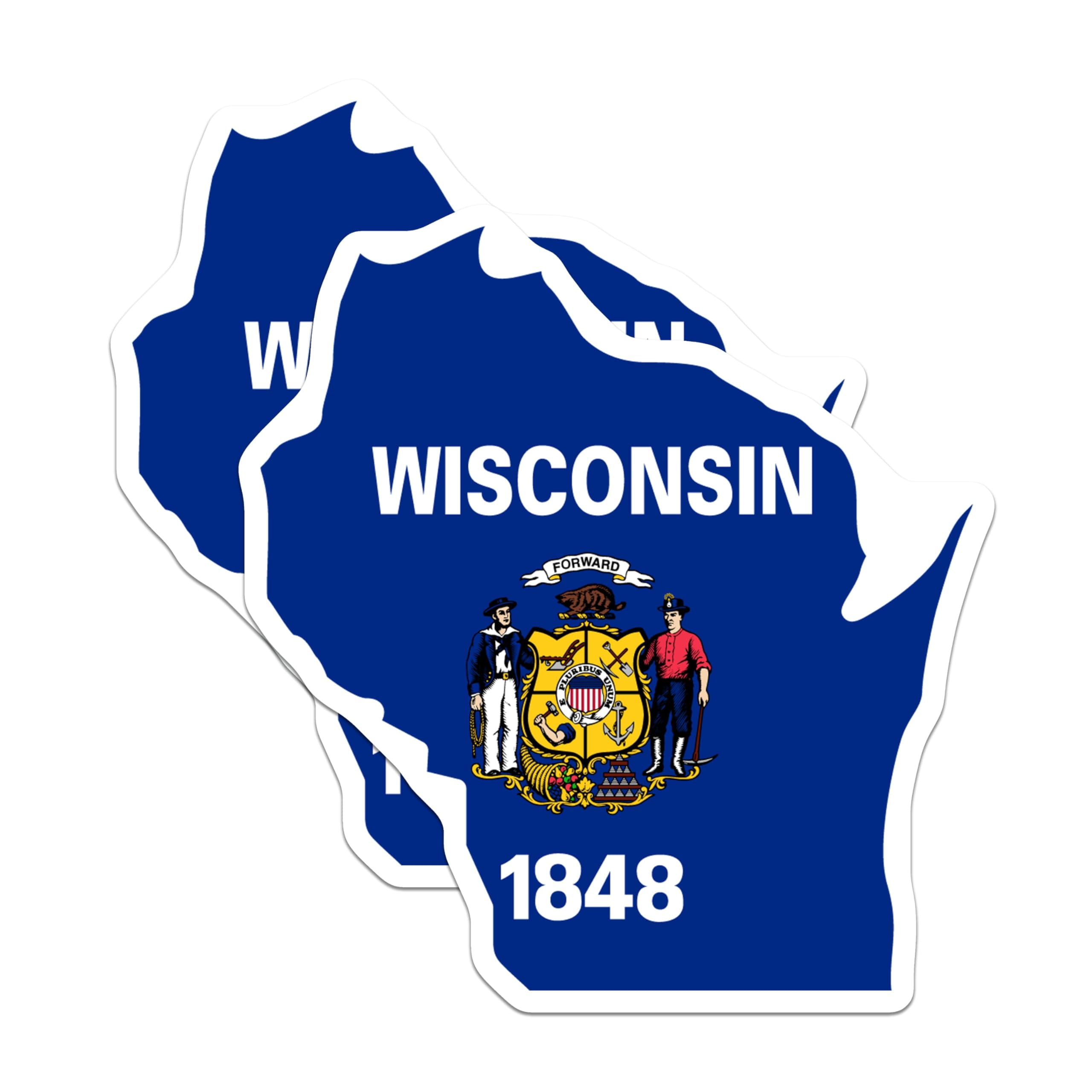 Wisconsin Map Sticker (2 Pack) Wisconsin State Stickers - Official Wisconsin Flag Map Outline ...