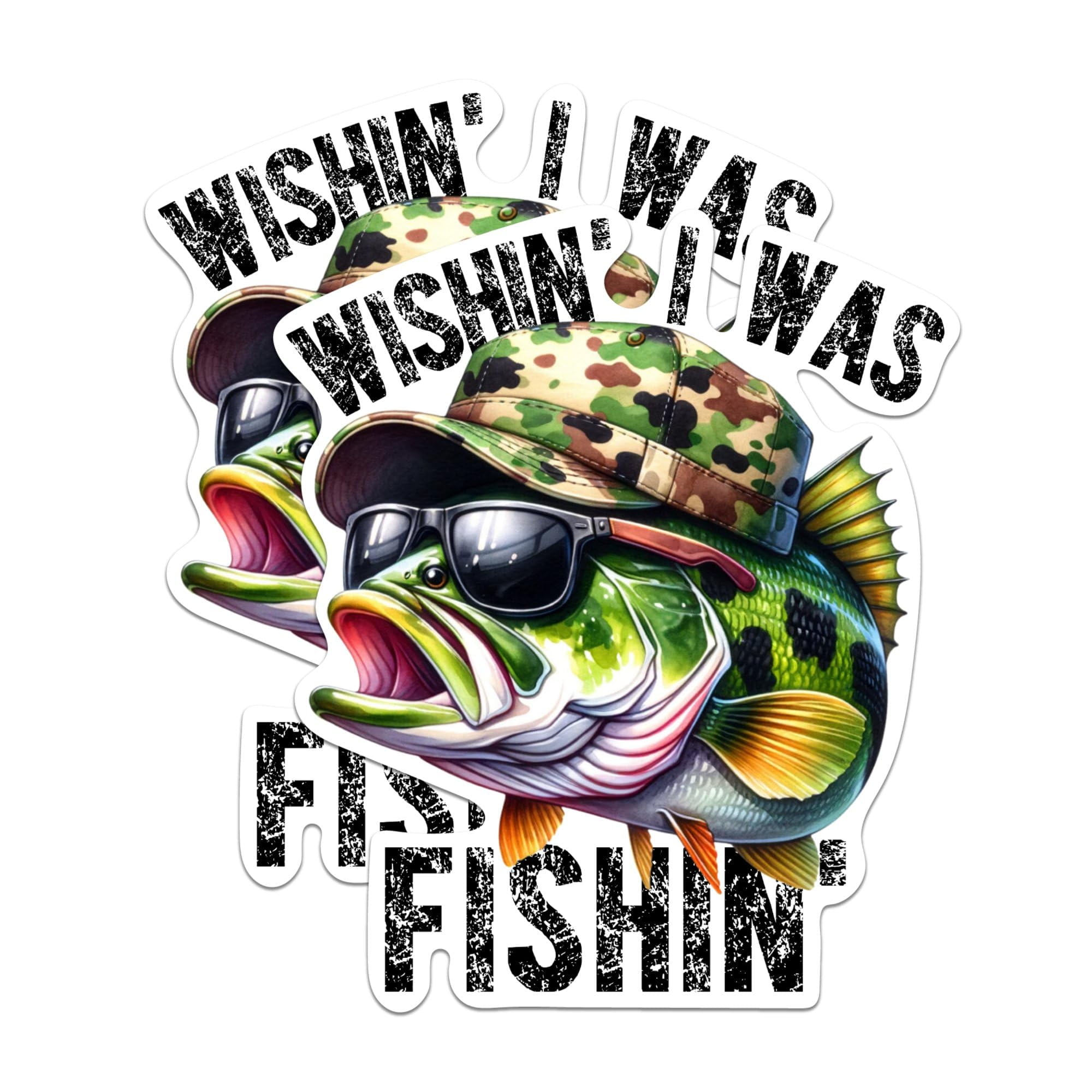2 Pack) Wishin' I was Fishin' Stickers - Fisherman Fishing