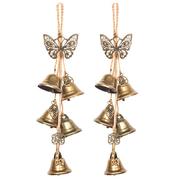 Witch Bells Door Hanger, with Butterfly Charm, for Home Door Wall Decor, Yellow, 2 Pack