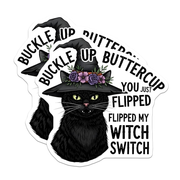 (2 Pack) Witch Cat Magnets - Halloween Humor - Flipped My Witch Switch Magnet - 5" On Longest Side - Premium Magnet - for Cars, Refrigerators, Toolboxes, Lockers - Made in USA - MAG17945