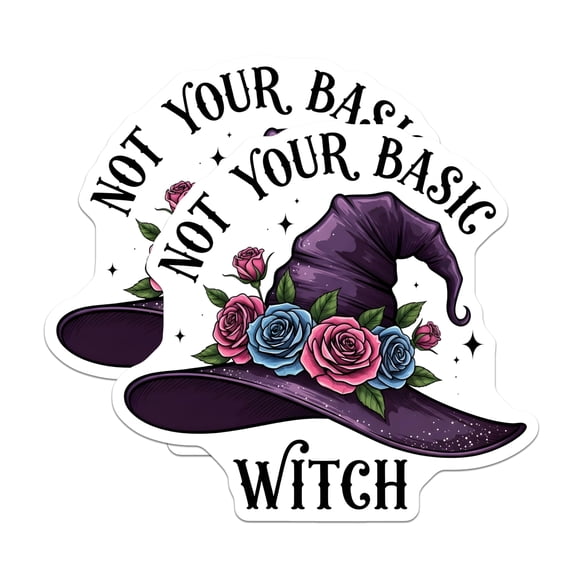 (2 Pack) Witch Hat Magnets - Not Your Basic Witch - Floral Hat Magnets - 5" On Longest Side - Premium Magnet - for Cars, Refrigerators, Toolboxes, Lockers - Made in USA - MAG17796