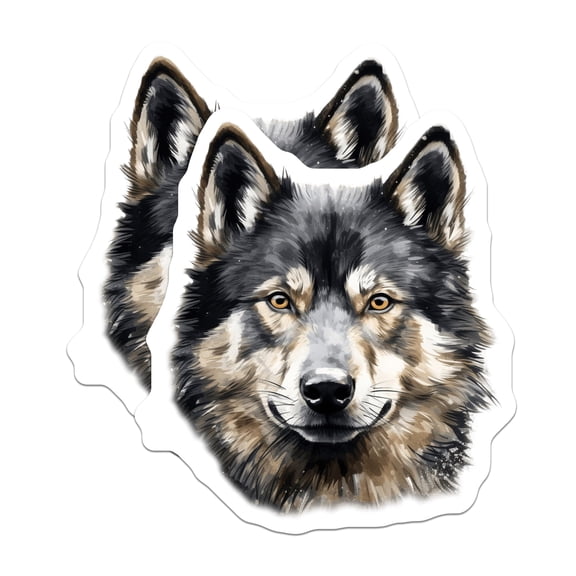 (2 Pack) Wolf Head Stickers - Watercolor Animal Decal - Nature Lover Sticker Art - 5" On Longest Side - Sticks to Smooth Flat Surfaces - Made in USA - BMCS30780
