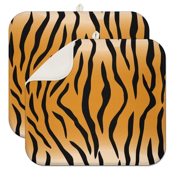 2 Pack Wolf Howling Print Dish Drying Mats - Super Absorbent Microfiber Heat Resistant Kitchen Countertop Protector with Tribal Design for Dishes, Pots & Glassware (Grey Moonlight Aesthetic)