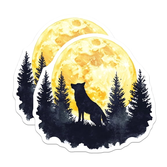 (2 Pack) Wolf Howling Stickers - Moon Stickers - Forest Stickers - Animal Lover Stickers - 5" On Longest Side - Sticks to Smooth Flat Surfaces - Made in USA - BMCS15875