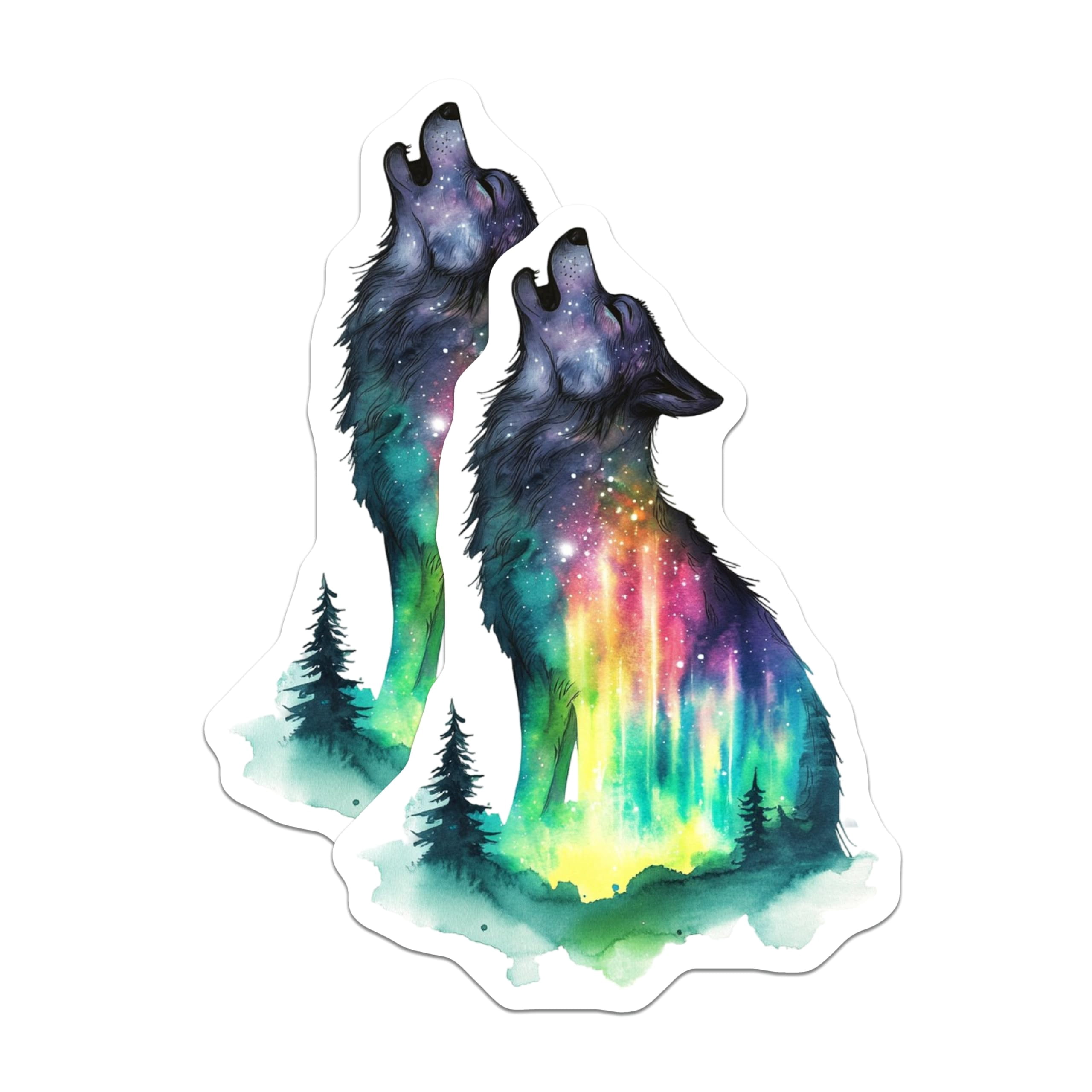 (2 Pack) Wolf Magnets - Northern Lights Decor - Galaxy Wolf ...