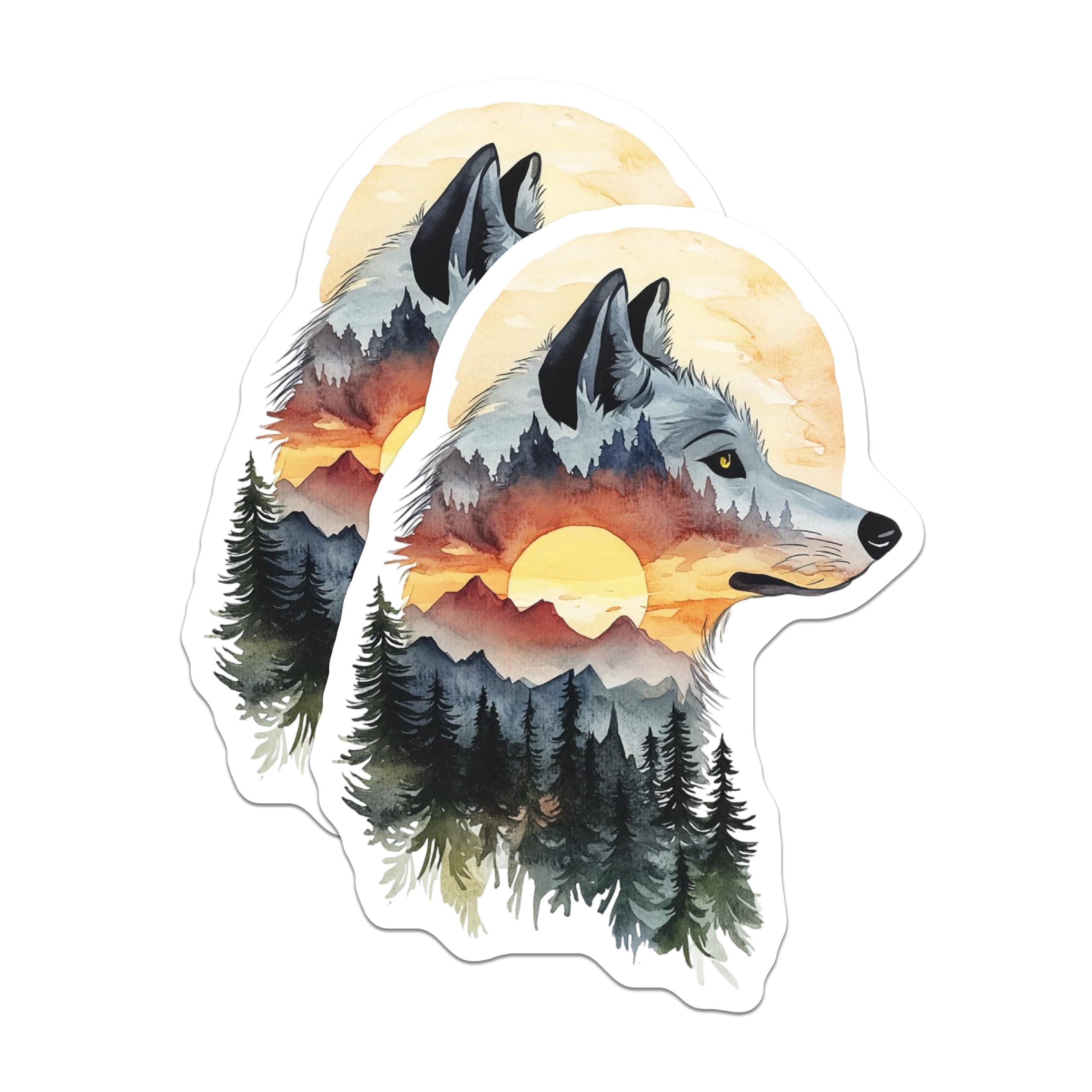 (2 Pack) Wolf Magnets - Watercolor Wolf Art - Mountain Sunset Decor - 5 ...
