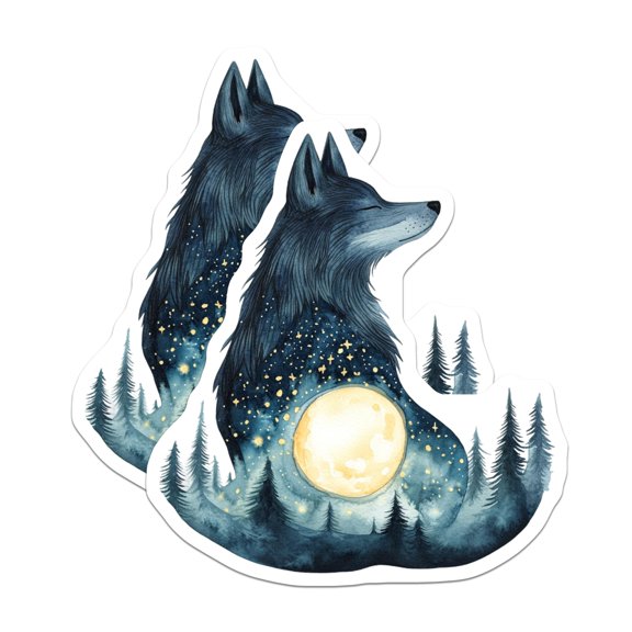 (2 Pack) Wolf Moon Magnets - Celestial Wolf - Forest Magnets - 5" On Longest Side - Premium Magnet - for Cars, Refrigerators, Toolboxes, Lockers - Made in USA - MAG15562
