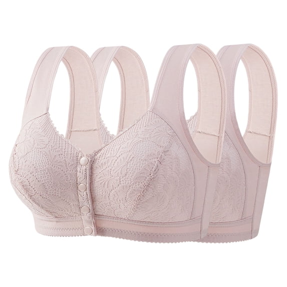 2-Pack Woman Floral Wirefree Bra JIANLAI Women's Front Closure Floral Lace Bra, Wide Comfort Straps Full Coverage Everyday Bra, Easy Wear Wirefree Daily Support Bra