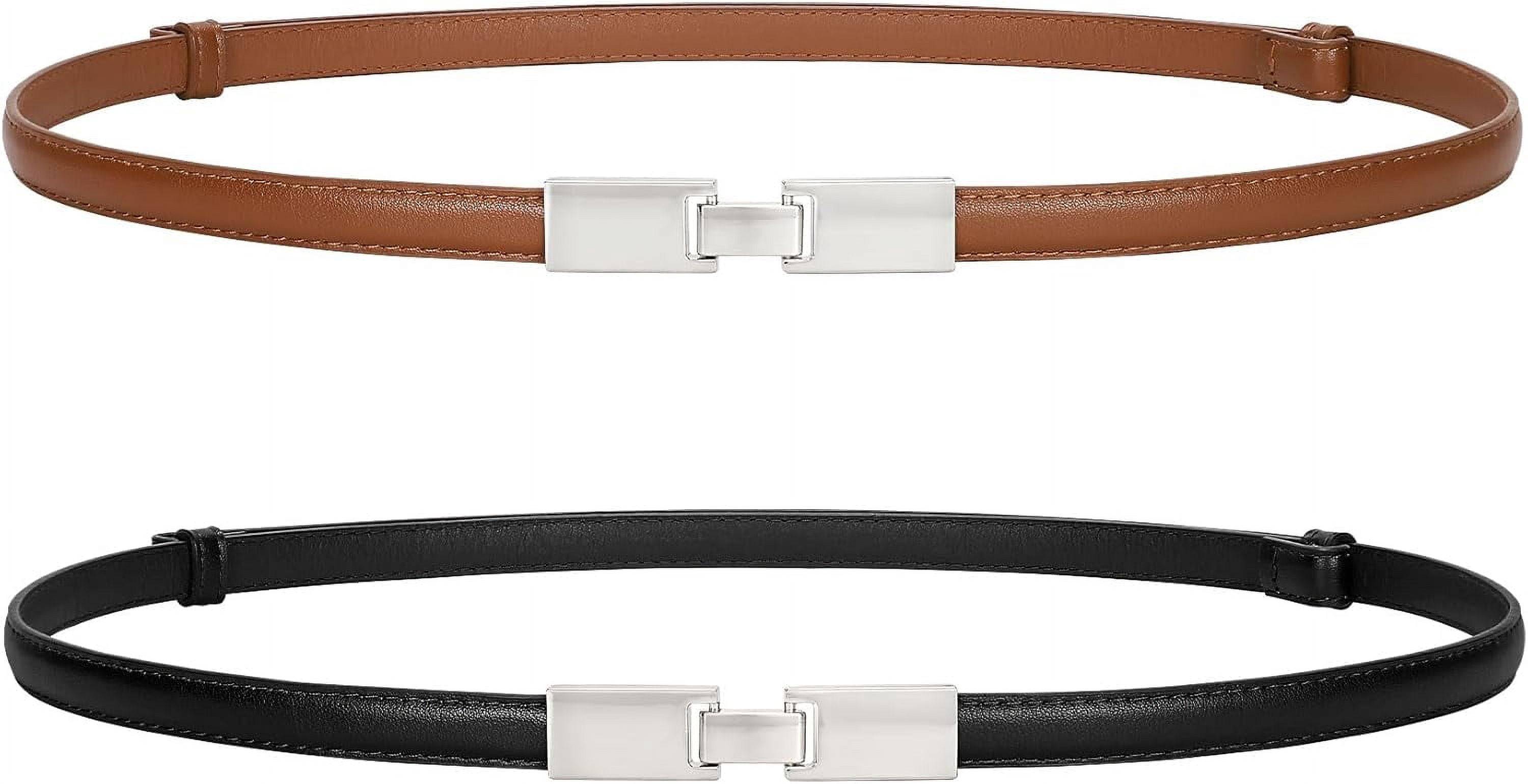 2 Pack Women Adjustable Thin Leather Belt Ladies Skinny 