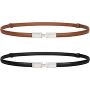 2 Pack Women Adjustable Thin Leather Belt Ladies Skinny Waist Belts for Dress Jean Slim Leather Belts for Women