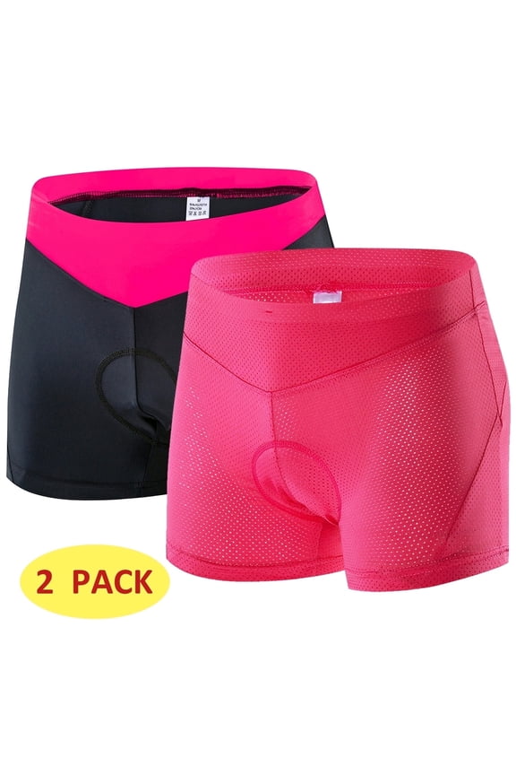 2 Pack Padded Bike Shorts Women Cycling Underwear Ladies Gel Bicycle Pants Black Pink L