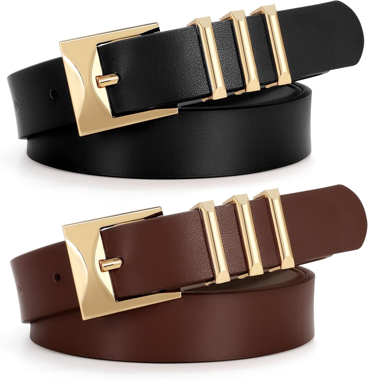 2 Pack Women Faux Leather Belts for Jeans Dresses Pants 
