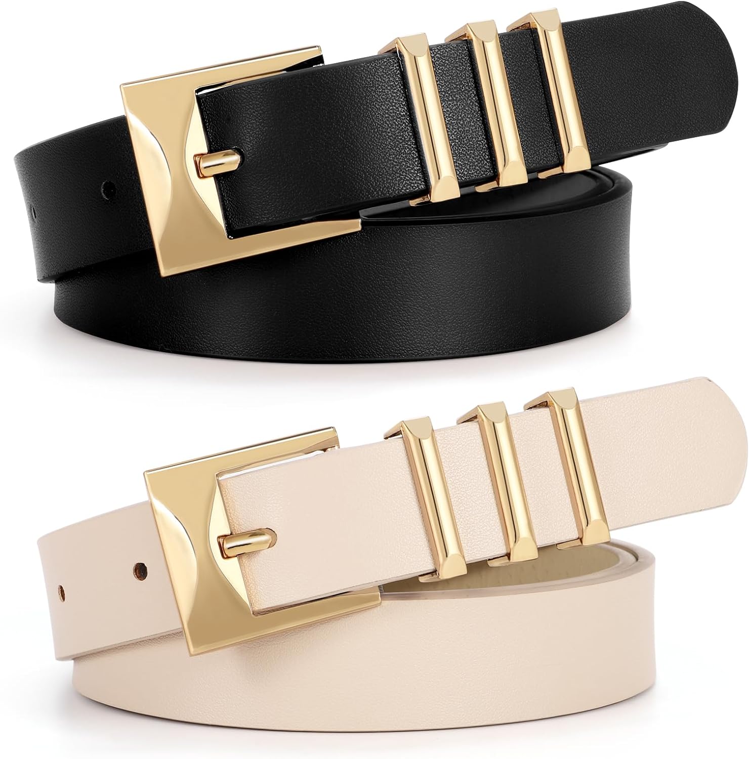 4813 Women Faux Leather Belt For Jeans Pants Oval Gold Buckle Brown Dress WHIPPY Women main image 3