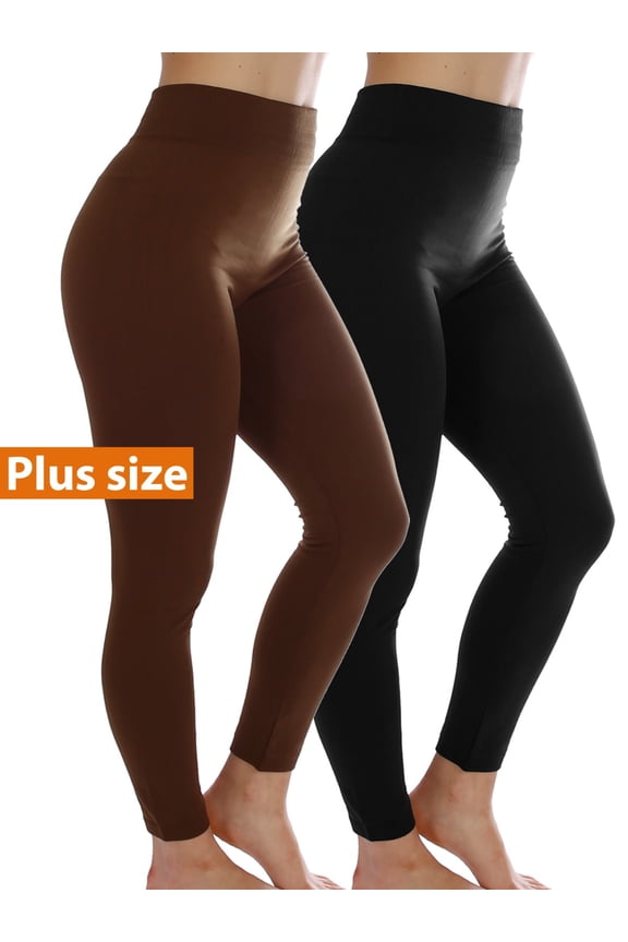 2-Pack Women Fleece Lined Warm Full Length Legging Thermal leggings Pants One Size Plus 1X/2X/3X