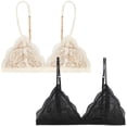 thumbnail image 1 of 2 Pack Women French Floral Lace Bralette, Wireless Thin Triangle Cup Bra, Light Push Up Bras for Small Bust Teen Girls Daily Wear, 1 of 2