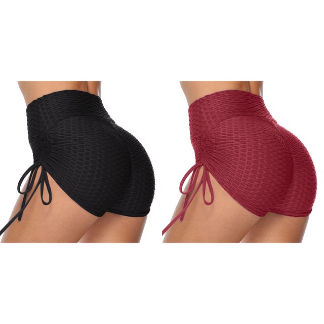 (2Pack) Women High Waisted Yoga Pants Women Petite Short Shorts Sports