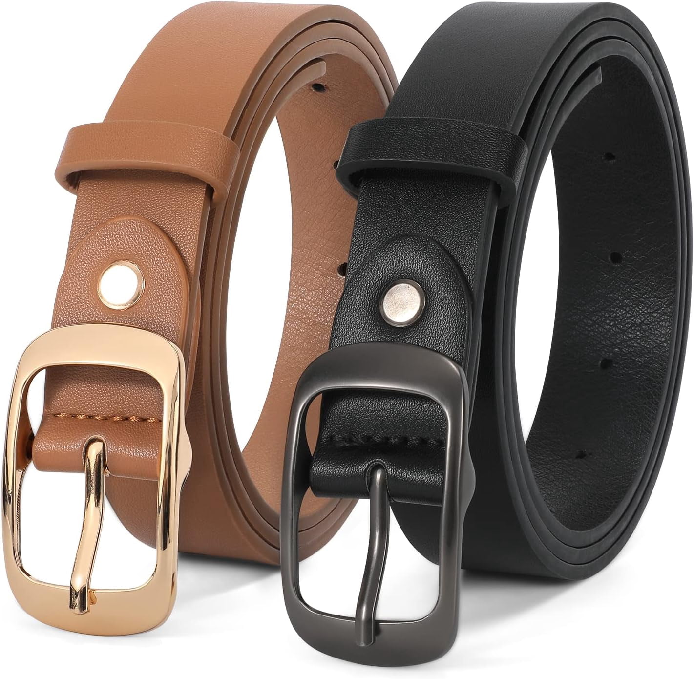 2 Pack Women Leather Belt, Fashion Ladies Belt with Pin  display picture 2