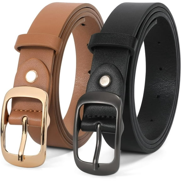 2 Pack Women Leather Belt, Fashion Ladies Belt with Pin Buckle for Jeans Pants