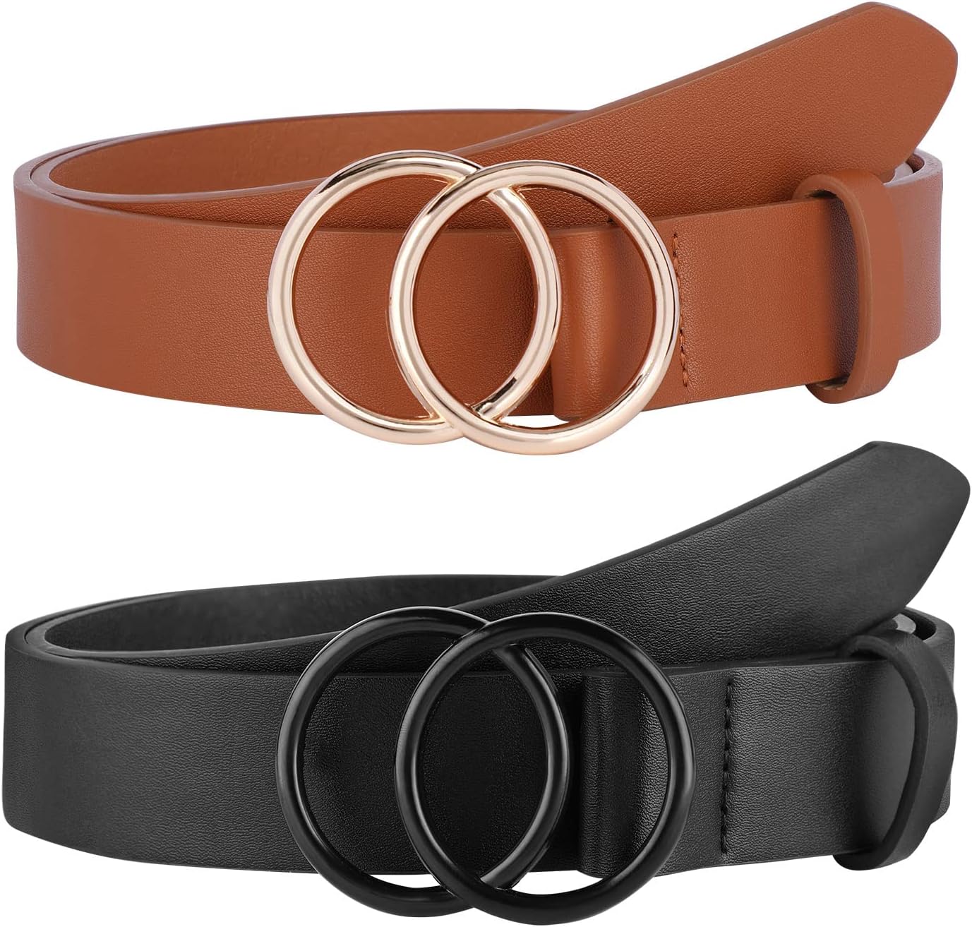 Women\'s Faux Leather Double O Ring Buckle Belt Set - 2 Pack Udekit Women main image 3