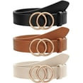 thumbnail image 1 of 2 Pack Women Leather Belts Faux Leather Jeans Belt with Double O-Ring Buckle Size up to 58 inch, 1 of 6