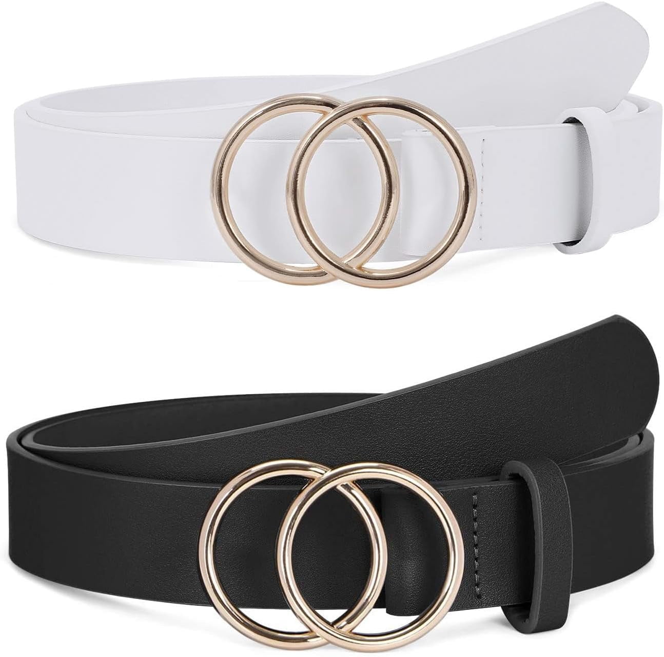 Women\'s Faux Leather Double O Ring Buckle Belt Set - 2 Pack Udekit Women main image 2