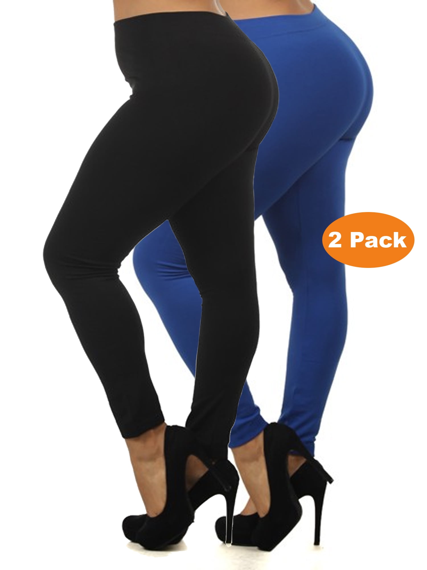 2 Pack Women Queen Size Warm Fleece Lined Full Length Leggings Plus Size  (L/1X/2X) 