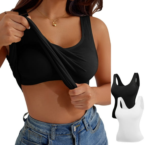 2 Pack Women'S Plus-Size Tank Tops with Built-In Bras, Featuring Comfortable And Breathable Shaping Tops That Can Be Worn Both As Outerwear And Innerwear Wider Strap Black+White 3XL