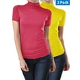 thumbnail image 1 of 2 Pack Women Seamless Short Sleeve Mock Neck Turtleneck Blouse Top Tee Shirts, 1 of 5