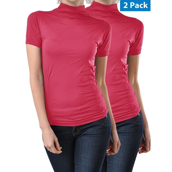 Kuda Moda Stretch Mock Neck Blouse & Top (Women's), One Size Fits Most: XS S M, 2 Pack