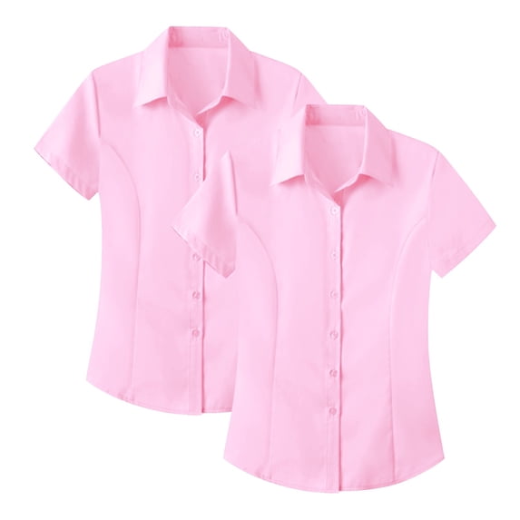 2 Pack Women Shirts JIANLAI Women's Anti Wrinkle Professional Business Blouse Short Sleeve Interview Formal Top Non Stretch Shirt for Office (S-5XL) R