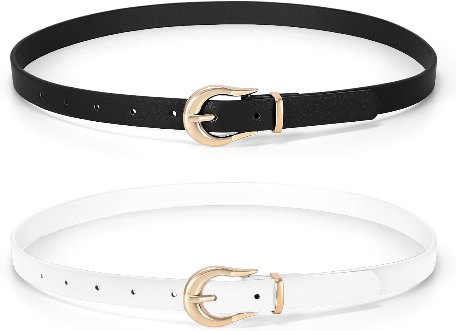 2 Pack Women Skinny Belt Thin Waist Belt with Fashion Gold  display picture 3