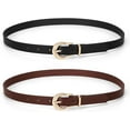 thumbnail image 1 of 2 Pack Women Skinny Belt Thin Waist Belt with Fashion Gold Buckle for Pants Jeans Dresses, 1 of 9