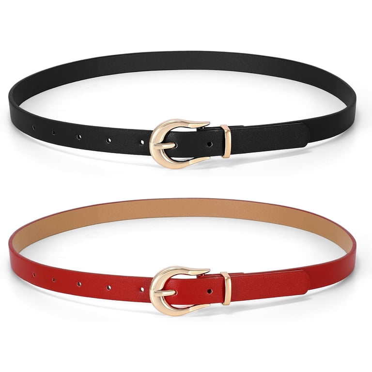 Womens Skinny Leather Belt 2Pack Gold Buckle Adjustable Waist Belt for Jeans Amazon.com: JASGOOD 2 Pack Women Skinny Faux Leather Belts  main image 2