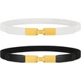 thumbnail image 1 of 2 Pack Women Skinny Elastic Waist Belt Gold Silver Buckle Stretchy Thin Belt for Jeans Dress 0.98" Width, 1 of 7