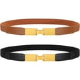 thumbnail image 1 of 2 Pack Women Skinny Elastic Waist Belt Gold Silver Buckle Stretchy Thin Belt for Jeans Dress 0.98" Width, 1 of 7