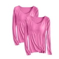 thumbnail image 1 of 2 Pack Women Sleep Top Crew Neck Cotton Modal Nightshirt Built in Bra Long Sleeve Soft Pajama Tee T-shirts, 2PC-Hot Pink S, 1 of 5