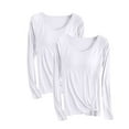 thumbnail image 1 of 2 Pack Women Sleep Top Crew Neck Cotton Modal Nightshirt Built in Bra Long Sleeve Soft Pajama Tee T-shirts, 2PC-White 2XL, 1 of 1