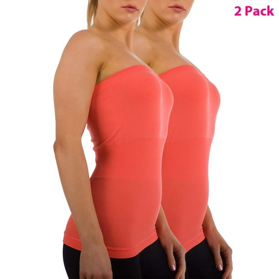 2-Pack Women Sleeveless Strapless Tube Top Long Bandeau Basic Summer Shirts