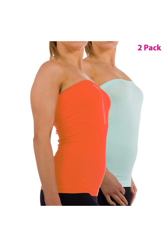 2-Pack Women Sleeveless Strapless Tube Top Long Bandeau Basic Summer Shirts