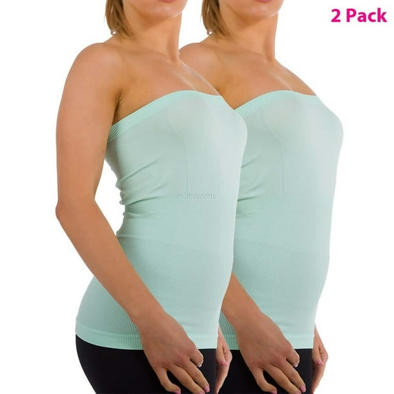 2-Pack Women Sleeveless Strapless Tube Top Long Bandeau Basic Summer Shirts