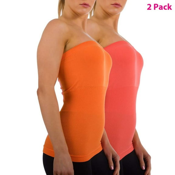 2-Pack Women Sleeveless Strapless Tube Top Long Bandeau Basic Summer Shirts