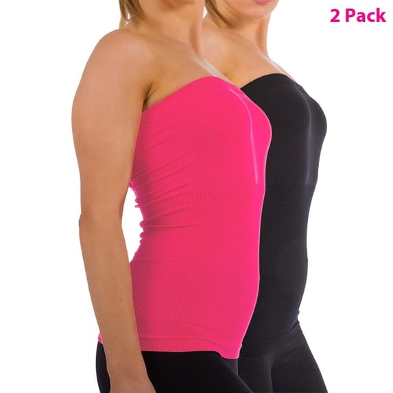 2-Pack Women Sleeveless Strapless Tube Top Long Bandeau Basic Summer Shirts