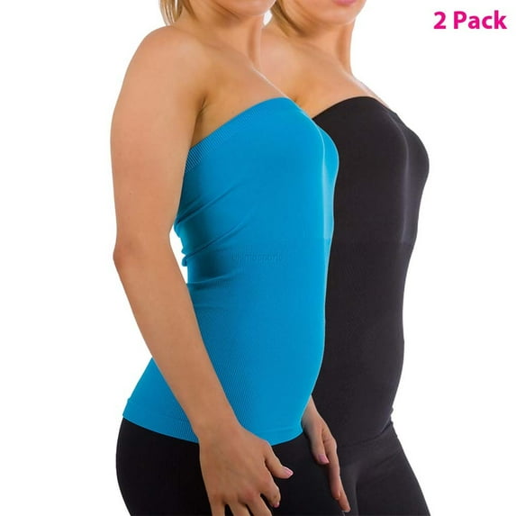 2-Pack Women Sleeveless Strapless Tube Top Long Bandeau Basic Summer Shirts
