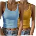 thumbnail image 1 of 2 Pack Women Spaghetti Strap Ribbed Tank Scoop Neck Slim Fitted Camisole Blue Yellow Basic Sleeveless Layering Shirts, 1 of 6