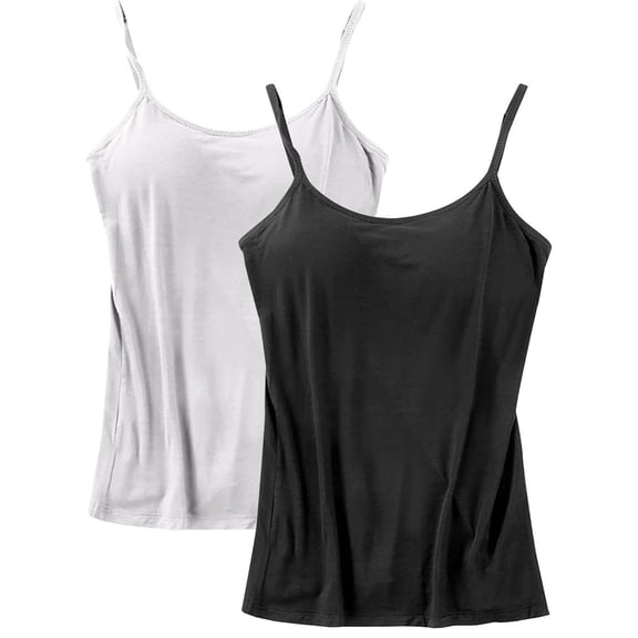 2 Pack Women Tank Top with Built in Bra Camisole - Padded Camisole Yoga Tanks, High Stretch Workout Spaghetti Tank Tops with Adjustable Breathable Strap for Women, S-XL