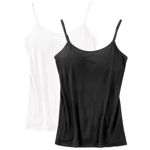 2 Pack Women Tank Top with Built in Bra Camisole - Padded Camisole Yoga Tanks, High Stretch Workout Spaghetti Tank Tops with Adjustable Breathable Strap for Women, S-XL